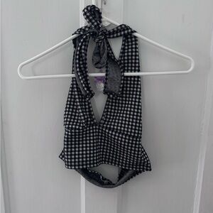 Stylish Black and White Checkered Crop Top